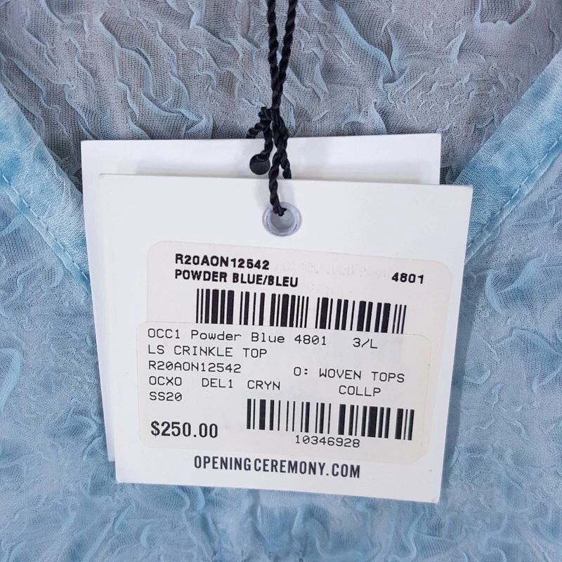 OPENING CEREMONY 上衣女式大号蓝色套衫皱褶透薄 VNeck 针织 — 第 4/4 张图片