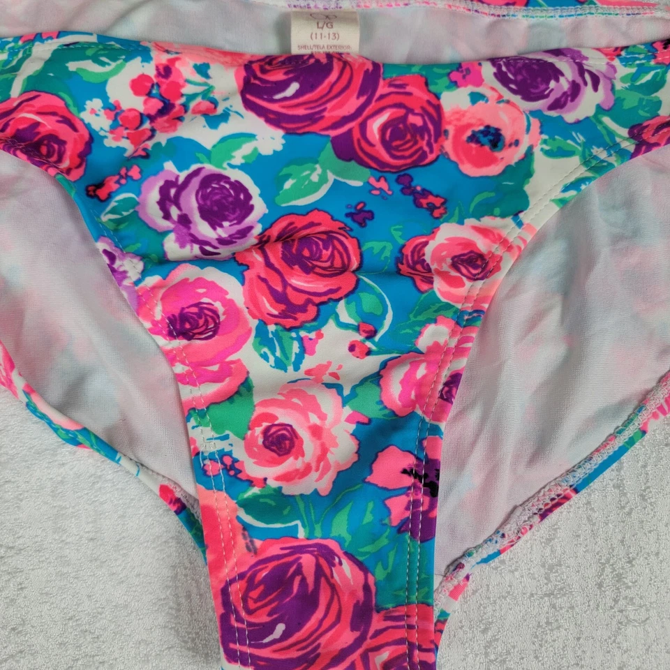 Conjunto de Bikini OP Ocean Pacific Azul Floral Forrado Acolchado Bandeau Halter Juniors L Foto 2 de 4