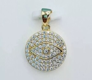 Authentic 2Ct Round Cut Simulated Diamond Devil Eye Fancy Pendant 14k Yellow Gold Plated