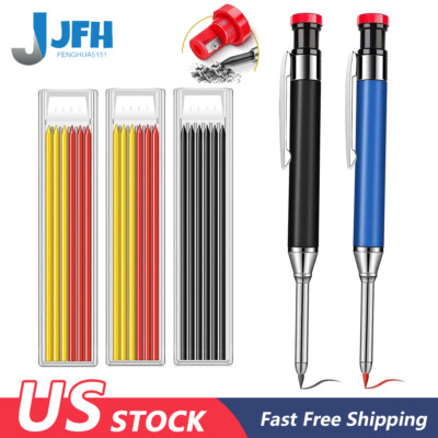 2X Long Nose Deep Hole Mechanical Woodworking Carpenter Pencils with 18 Refills
