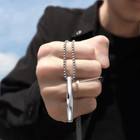 Men's Fashion Jewelry Minimalist Twisted Silver Bar Pendant Necklace 351