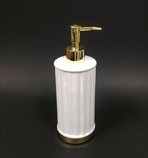 NEW 3D STRIPES SNOW WHITE PORCELAIN SHINY GOLD TONE PUMP SOAP,LOTION DISPENSER
