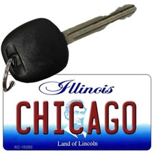Chicago Illinois State Novelty Metal Aluminum Key Chain License Plate Tag Art