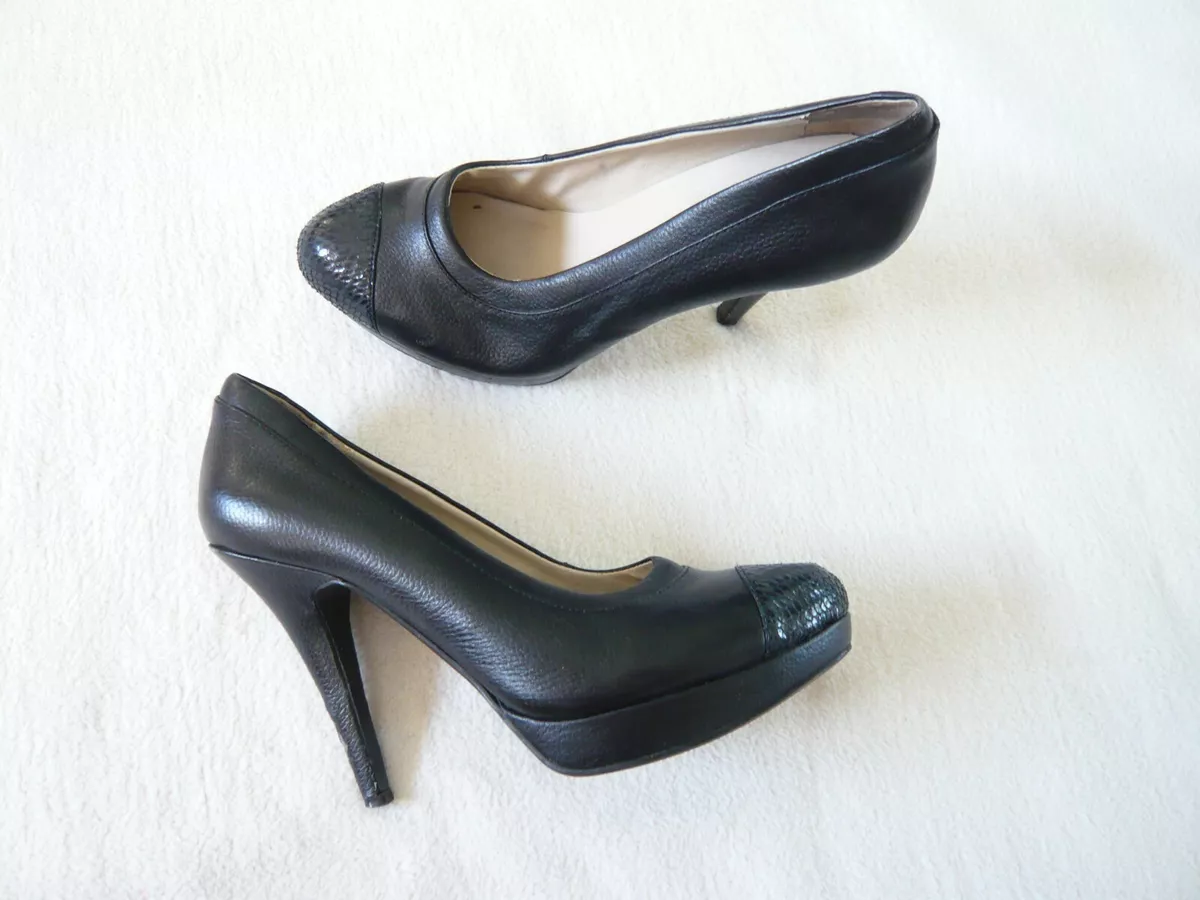 Cynthia Rowley black high heel platform court shoes Leather VGC US