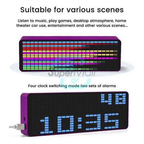 RGB Music Spectrum Display LED Pickup Electronic Clock Rhythm Atmosphere Light - Bild 2 von 26