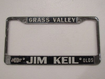 Vintage Grass Valley Jim Keil Chevrolet Dealership License Plate Frame Metal Old