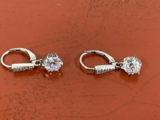 925 Sterling Silver Dangle CZ Hoop Earrings Lever Backs
