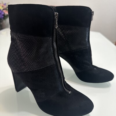 Anne Klein Black Leather Fur Boots Ak7jaffa 6.5 EUC Vs6
