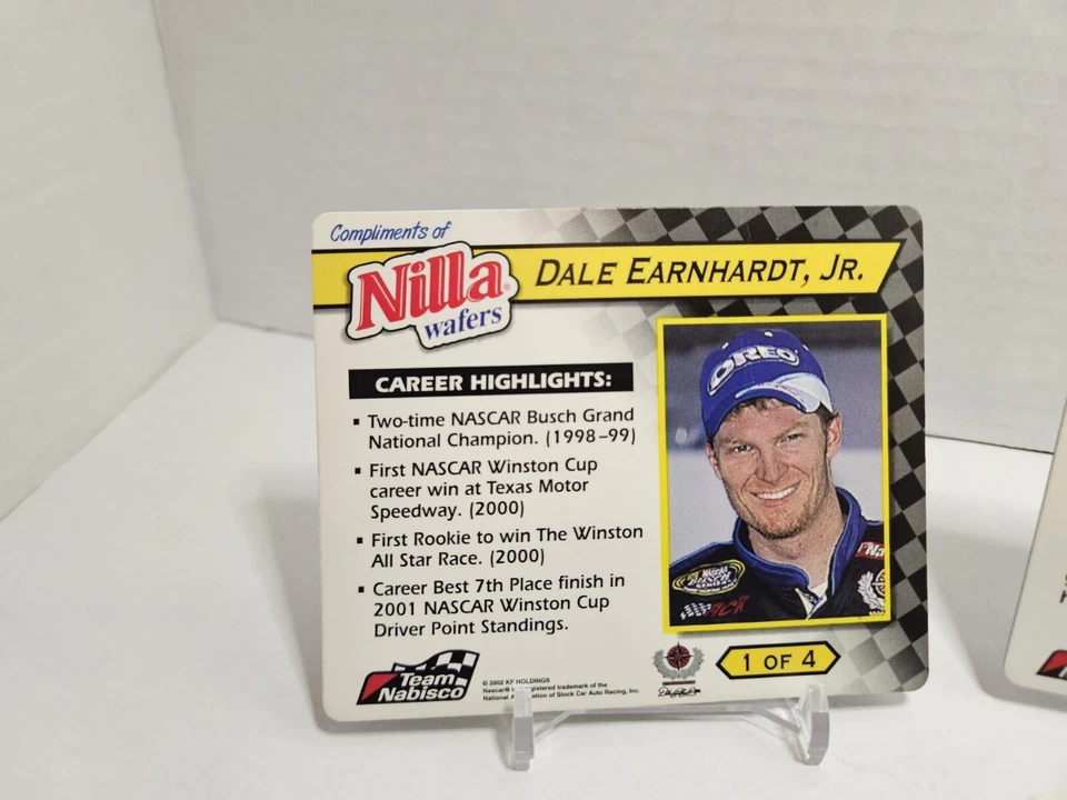 Juego completo de 4 tarjetas holográficas NASCAR 2002 Nilla Wafers Dale Earnhardt Jr  Foto 4 de 4
