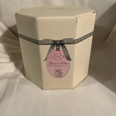 Rare Lenox Love Notes Cherished Rose Bowl Vase w/Pink Ribbon With Charm NIB