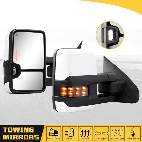 Painted White Tow Mirrors Amber Signals For 2014-2019 Chevy Silverado GMC Sierra