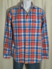 UNIQLO Mens Size Medium Orange Blue Brown Plaid Dress Casual Long Sleeves SHIRT