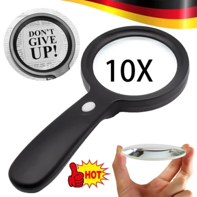 MARKENLOS LED Lupe Leselupe mit Licht Beleuchtung 10-fach Vergrößerungsglas Juwelierlupe