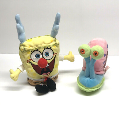 2 TY  Beanie Sponge Bob As Rudolf The Red Nose Reindeer And Gail The Snail 6  5 