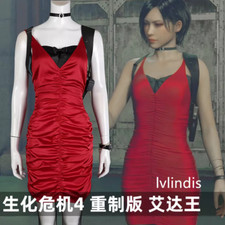 Resident Evil 4 Ada Wong Cosplay Red Dress Game Costume Lady 3D Outfit Halloween
