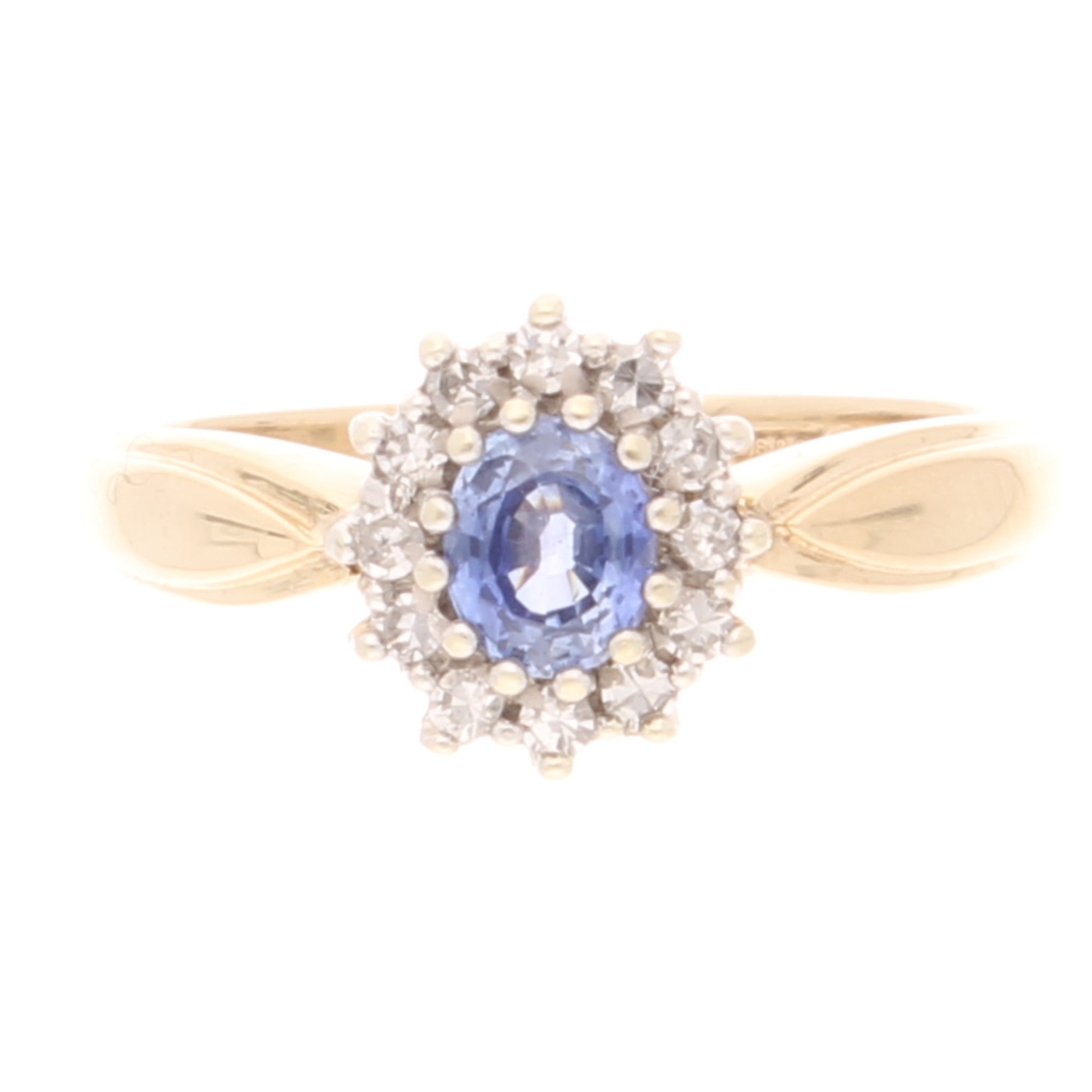9Carat Yellow Gold Sapphire & Diamond Cluster Ring (Size N) 8.5x9.5mm