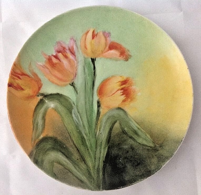 Vintage Hand Painted MZ Austria Tulips Plate Moritz Zdekauer 6 7/8