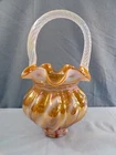Fenton Cameo Opalescent Carnival Glass Spiral Optic Basket Bill Fenton Signature