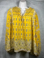 Rose + Olive Tunic Blouse Women's L Bell Sleeve Geometric Boho 70's Artsy Hippie