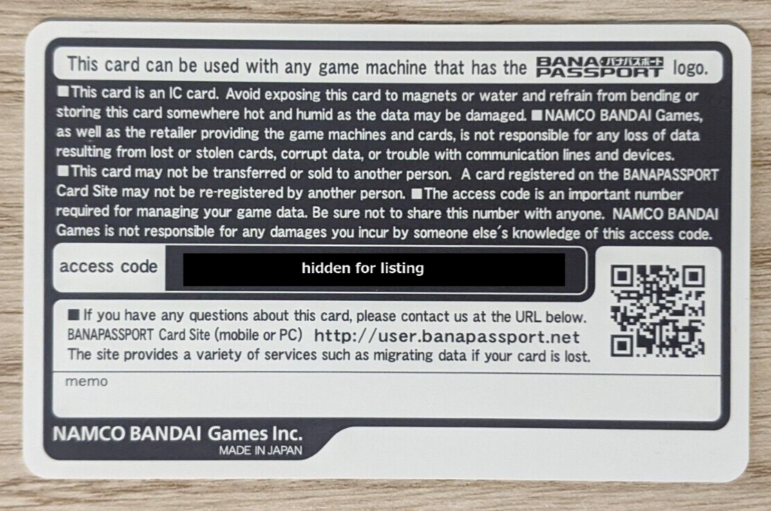 SHIPS FROM USA Unused Bandai Namco BANAPASSPORT Card Tekken Tag