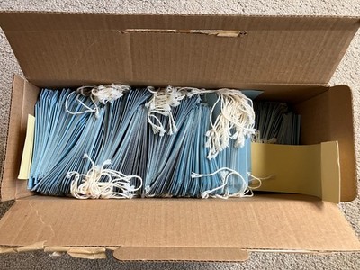 ULINE S-2413LBPS, #4, 4 1 4 x 2 1 8'', Prestrung tags, Light Blue-OPEN BOX