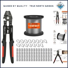 100ft Stainless Steel Wire Cable Crimping Kit with Aluminum Sleeves and Thimbles