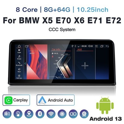 10.25'' Android Car Stereo 8+64GB GPS CarPlay for BMW E70 X5 X6 2008-2010 CCC
