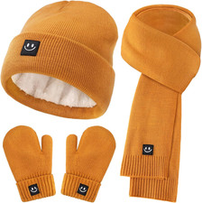 Toddler Baby Beanie Mittens Scarf Set, Knit Warm Winter Hat for Kids 6-36 months