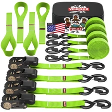 Ratchet Tie-Down Straps Set - (1" x 15', 2200lbs Breaking Strength) - Soft Lo...