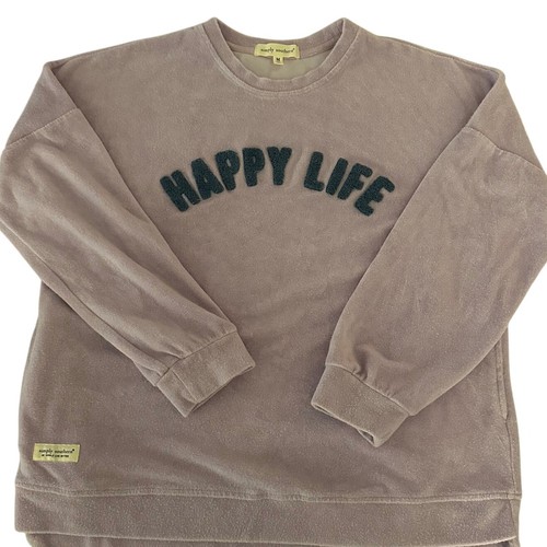 Simply Southern Lavender "Happy Life" Terry Cloth Sweat Shirt- M