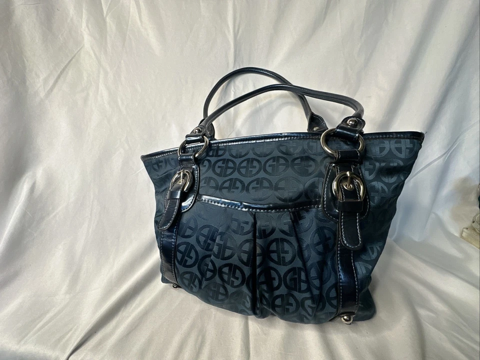 Giani Bernini Purse Blue Monogram Handbag Satchel Shoulder Bag Organizer - Image 3 of 4