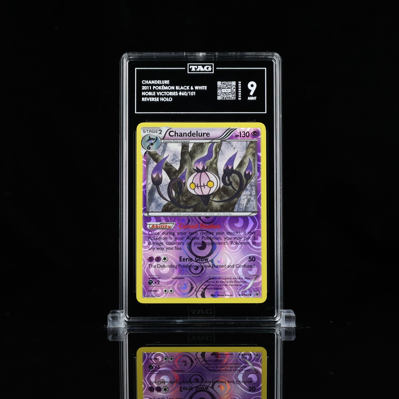 POP 1 TAG 9 MINT Chandelure Noble Victories 60/101 Reverse Holo Pokemon 2011 B&W