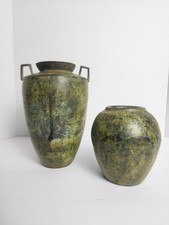 Vintage Blotted Brass Grecian Set Of 2 Vases - Art Deco Style 