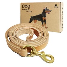 Leather Dog Leash 6 ft x 3/4 Inch Heavy Duty Training Tan Lead