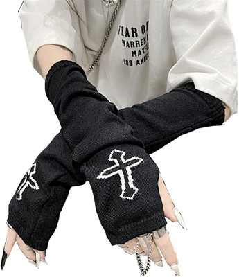 Women Gloves Goth Arm Sleeve Cool Black Moon Cross Printed Hip Hop Arm Warmers