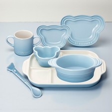 LE CREUSET Baby Tableware Set Coastal Blue Stoneware 7-Piece Used Japan