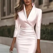 Women's Elegant V-Neck Satin Maxi Evening Dress - Sexy Bodycon Gown With Back Zi
