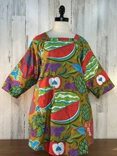 Design House Japan Vintage 70s Mushroom & Artichoke Mod Artist Smock Apron Dress