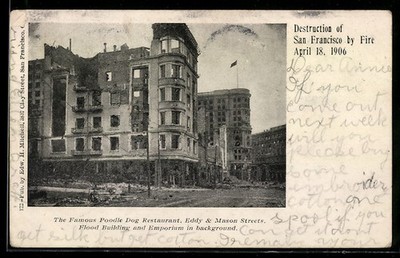AK San Francisco, CA, Destruction of Poodle Dog Restaurant by Fire 1906 1906 