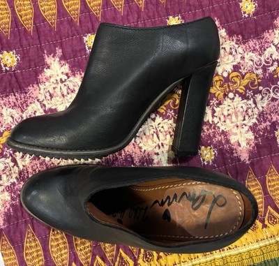 Lanvin Women s Designer Leather Almond Toe Block Heel Slip-on Ankle Boots Black
