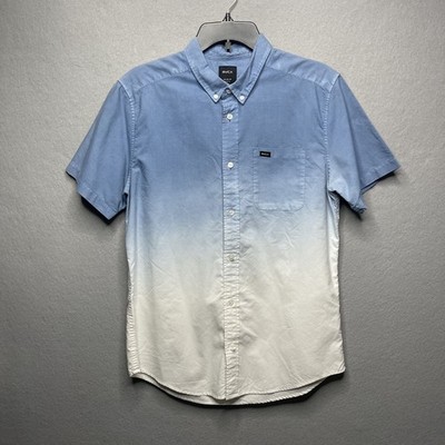 RVCA Mens Slim Fit Short Sleeve Button-Up Shirt Gradient Blue To White Size M