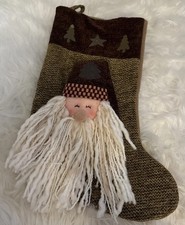 Raised Santa Christmas Stocking Holiday star and trees 18"