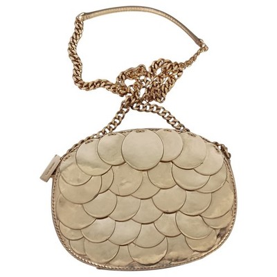 Michael Kors Handbag Small Womens Leather Crossbody Gold Chain Strap Fabric Zip