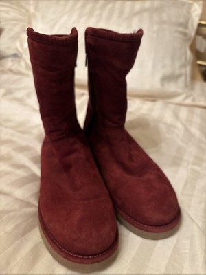 Ugg Leather Red zipper Boots Women's Size 6 Man Made Sole 