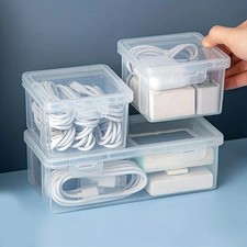 1pc data cable storage box w/ lid, charger, USB flash drive, headphone container