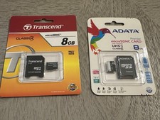 2X Micro SDHC 8GB Cards Transcend and Adata - Lot of Two New