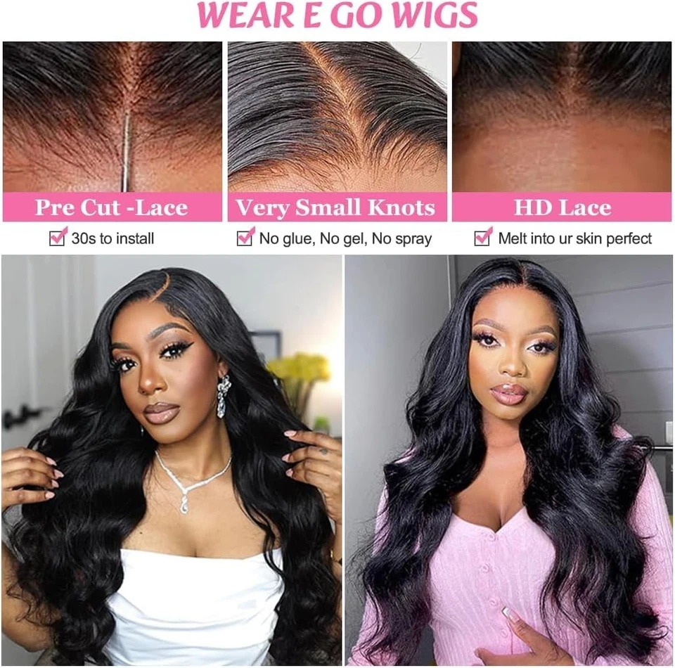 Glueless Wigs Human Hair Pre Plucked Pre Cut 4x4 Body Wave Lace Front Wigs - Image 4 of 4