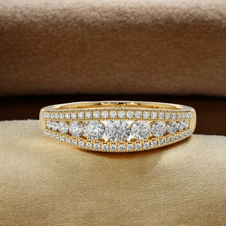 women Engagement 14k Yellow Gold Band Lab Grown Round 0.90 Carat Diamond Size 7 - Image 2 of 4