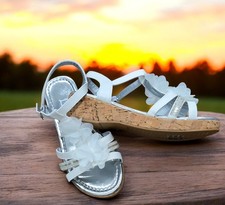 Womens Girls White Strappy Open Toe Shoes Low Heels Holiday/ Wedding Sandals