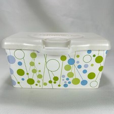 Huggies Empty Plastic Baby Wipe Container Holder Dispenser White Blue/Green Dots